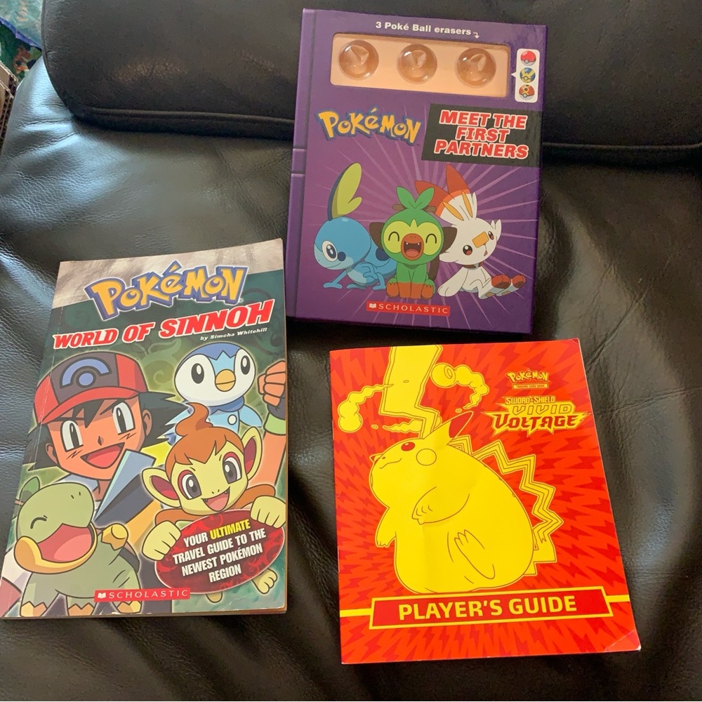 Scholastic Pokémon Books and Erasers Set - Red, Purple, Yellow